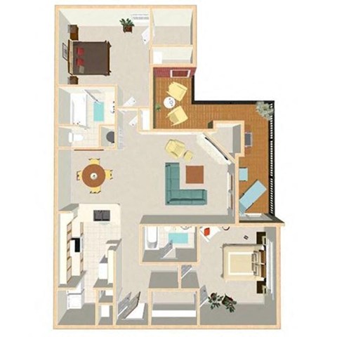 Floor plan for 2 beds, 2 baths, 1200 sqft